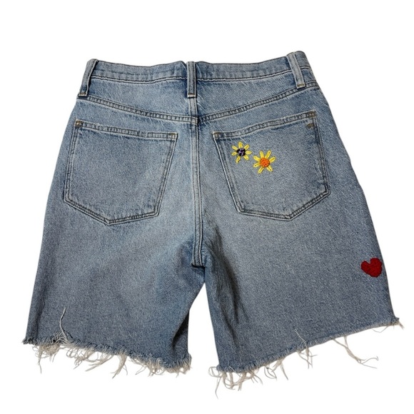 Madewell Denim Shorts with Floral and Heart Coquette Embroidery size 27 - Picture 5 of 12